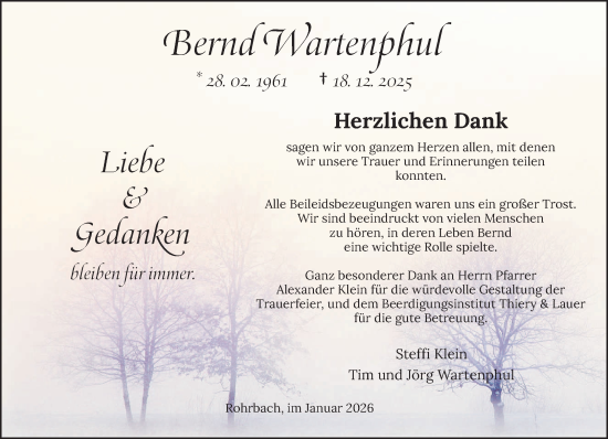 Traueranzeige von Bernd Wartenphul von saarbruecker_zeitung