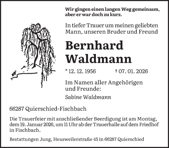 Traueranzeige von Bernhard Waldmann von saarbruecker_zeitung