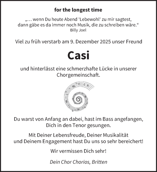 Traueranzeige von Casi  von saarbruecker_zeitung