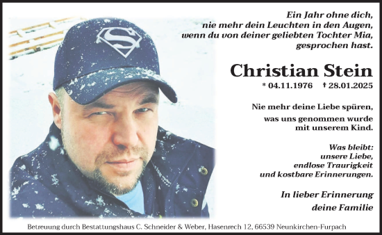 Traueranzeige von Christian Stein von saarbruecker_zeitung