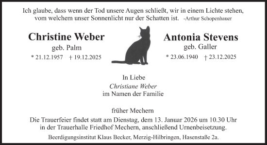 Traueranzeige von Christine und Antonia  von saarbruecker_zeitung