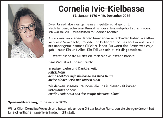 Traueranzeige von Cornelia Ivic-Kielbassa von saarbruecker_zeitung