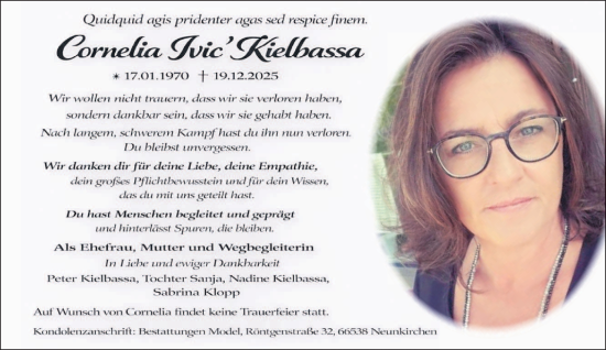 Traueranzeige von Cornelia Ivic Kielbassa von saarbruecker_zeitung
