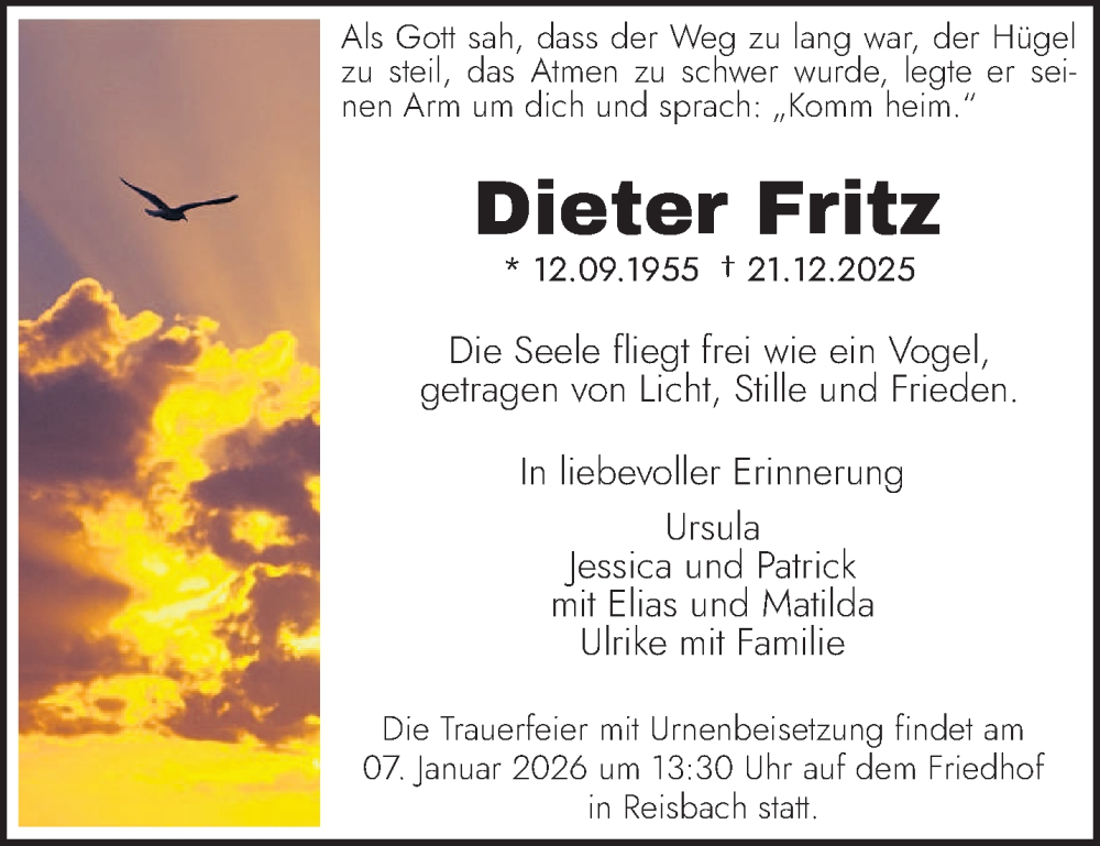 Traueranzeige für Dieter Fritz vom 03.01.2026 aus saarbruecker_zeitung