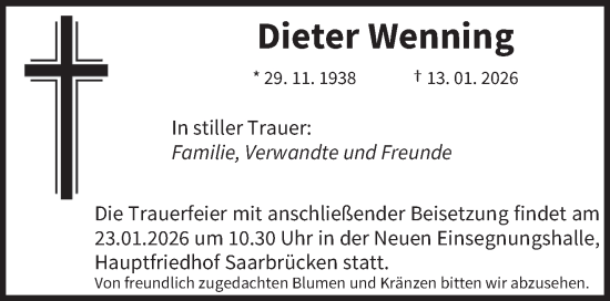 Traueranzeige von Dieter Wenning von saarbruecker_zeitung