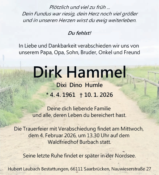 Traueranzeige von Dirk Hammel von saarbruecker_zeitung
