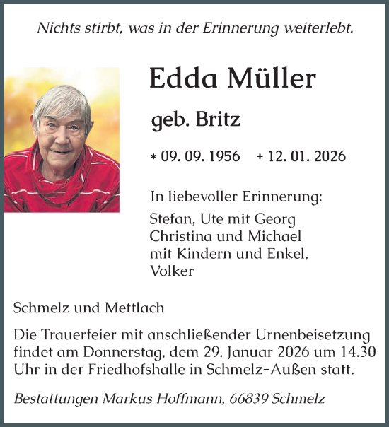 Traueranzeige von Edda Müller von saarbruecker_zeitung