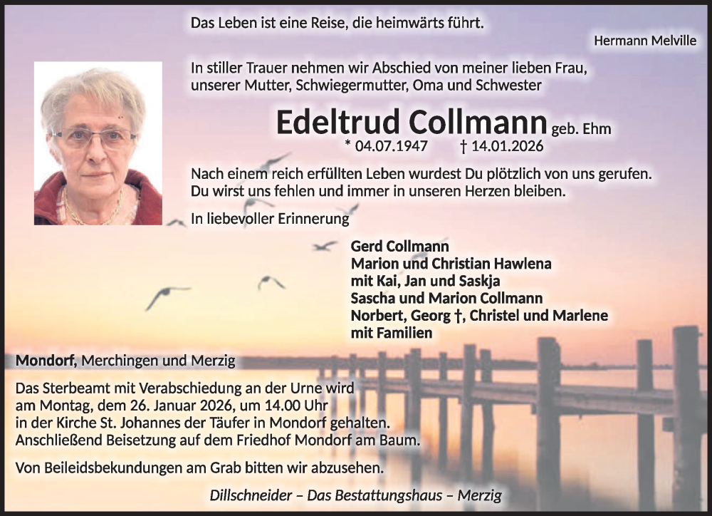  Traueranzeige für Edeltrud Collmann vom 20.01.2026 aus saarbruecker_zeitung