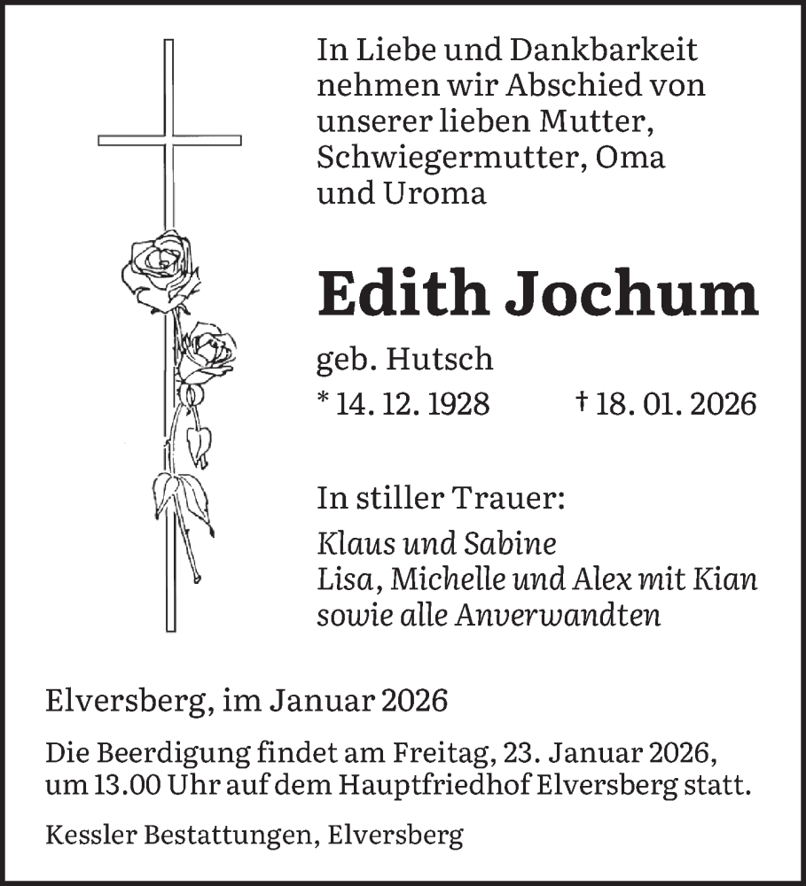  Traueranzeige für Edith Jochum vom 21.01.2026 aus saarbruecker_zeitung