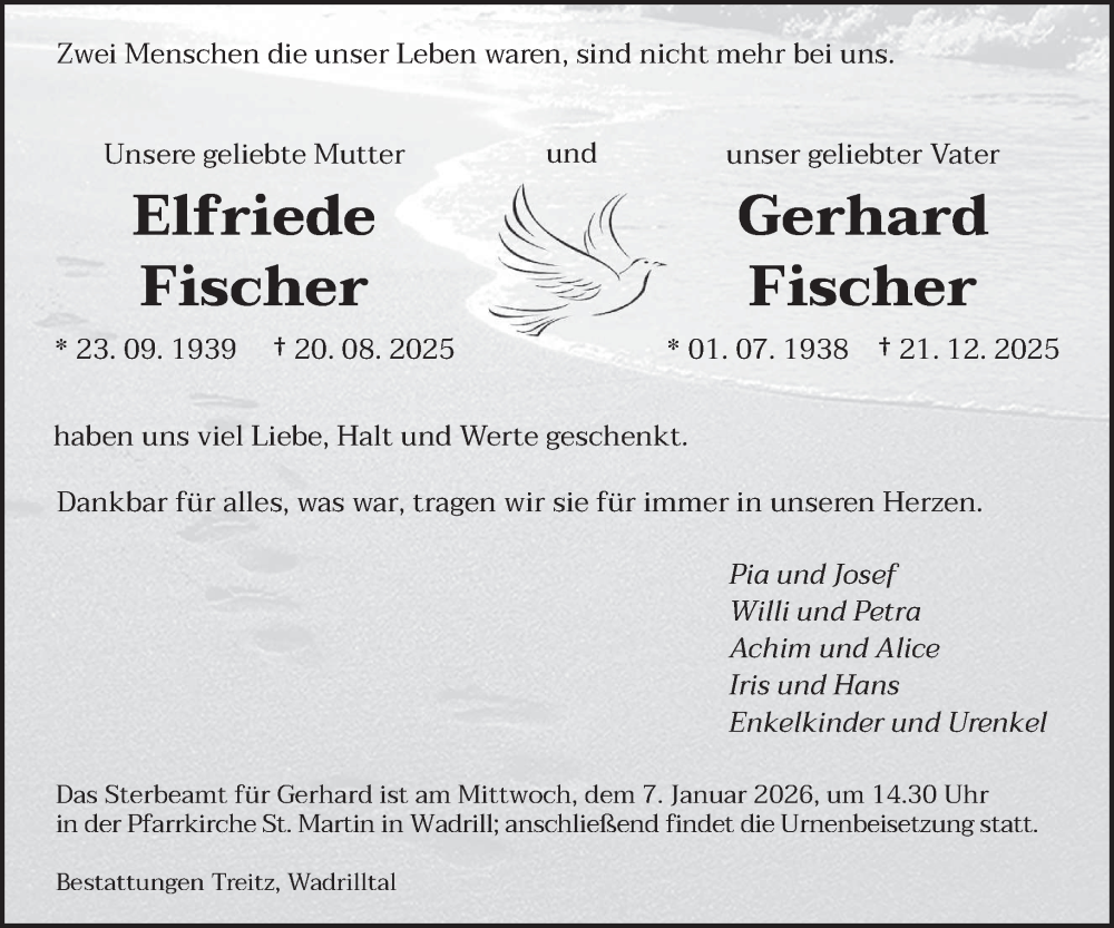  Traueranzeige für Elfriede und Gerhard Fischer vom 03.01.2026 aus saarbruecker_zeitung