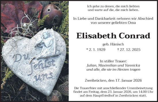 Traueranzeige von Elisabeth Conrad von saarbruecker_zeitung