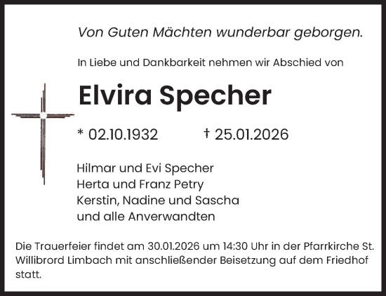 Traueranzeige von Elvira Specher von saarbruecker_zeitung