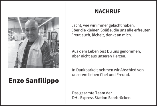 Traueranzeige von Enzo Sanfilippo von saarbruecker_zeitung