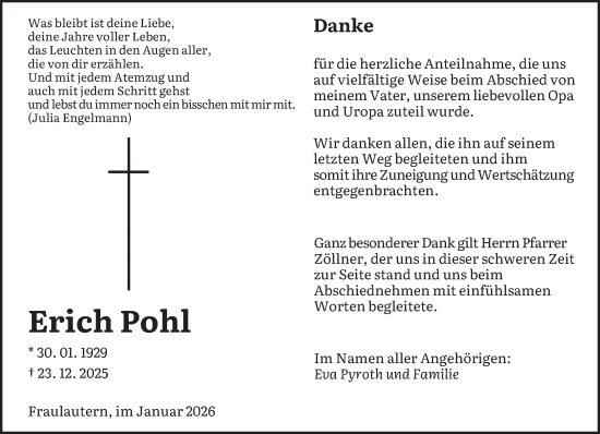 Traueranzeige von Erich Pohl von saarbruecker_zeitung