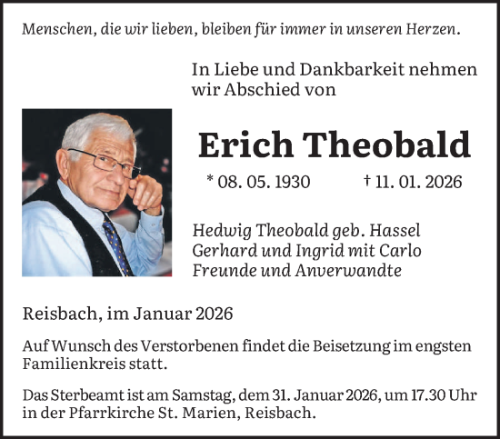 Traueranzeige von Erich Theobald von saarbruecker_zeitung