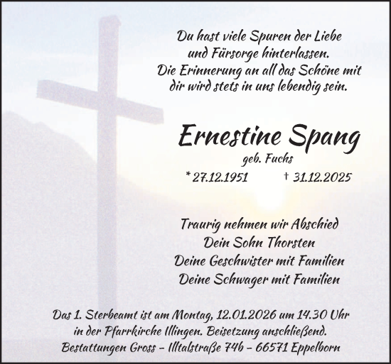Traueranzeige von Ernestine Spang von saarbruecker_zeitung