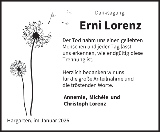 Traueranzeige von Erni Lorenz von saarbruecker_zeitung
