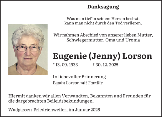 Traueranzeige von Eugenie Lorson von saarbruecker_zeitung