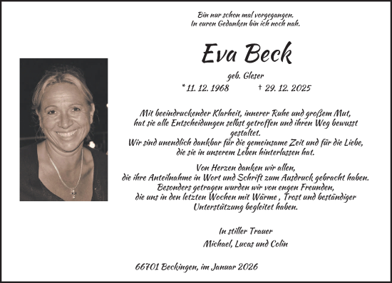 Traueranzeige von Eva Beck von saarbruecker_zeitung