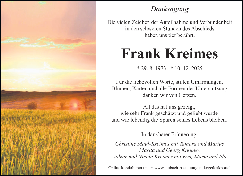  Traueranzeige für Frank Kreimes vom 03.01.2026 aus saarbruecker_zeitung