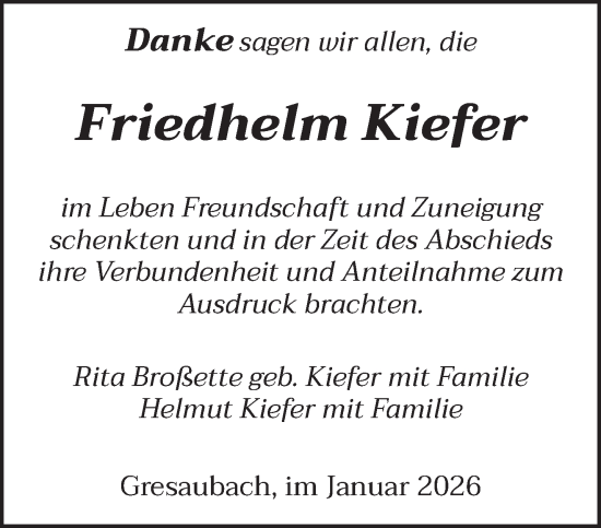 Traueranzeige von Friedhelm Kiefer von saarbruecker_zeitung