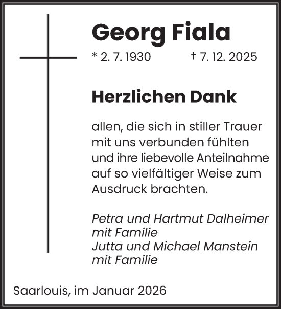 Traueranzeige von Georg Fiala von saarbruecker_zeitung