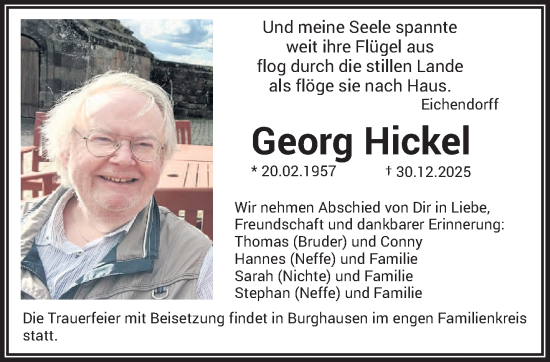 Traueranzeige von Georg Hickel von saarbruecker_zeitung