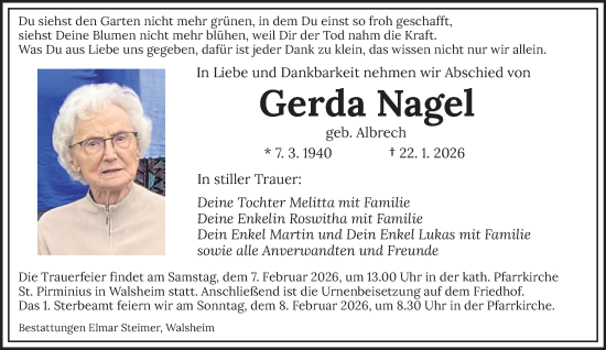 Traueranzeige von Gerda Nagel von saarbruecker_zeitung