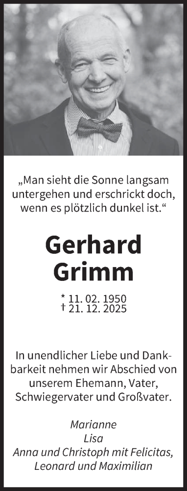 Traueranzeige von Gerhard Grimm von saarbruecker_zeitung