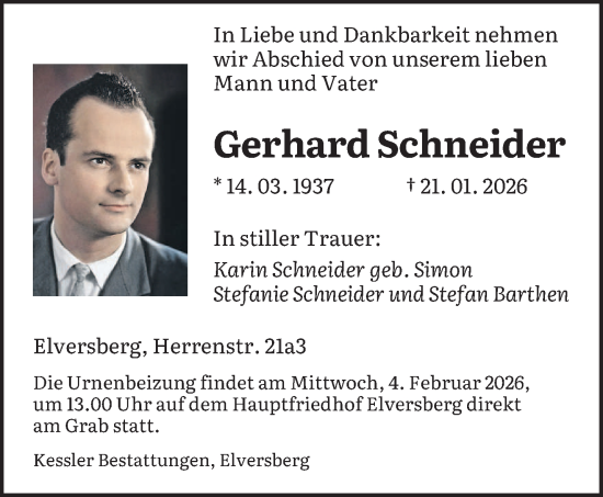 Traueranzeige von Gerhard Schneider von saarbruecker_zeitung