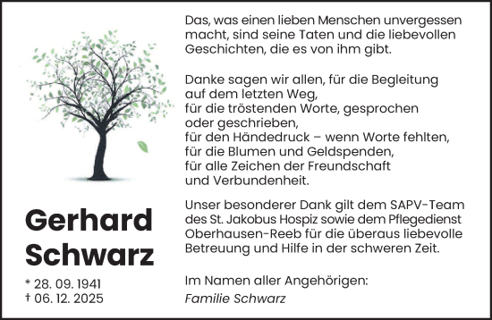 Traueranzeige von Gerhard Schwarz von saarbruecker_zeitung