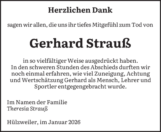 Traueranzeige von Gerhard Strauß von saarbruecker_zeitung