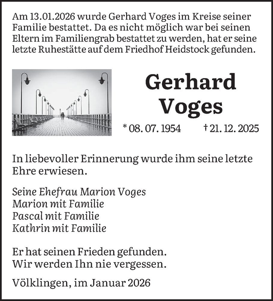  Traueranzeige für Gerhard Voges vom 17.01.2026 aus saarbruecker_zeitung