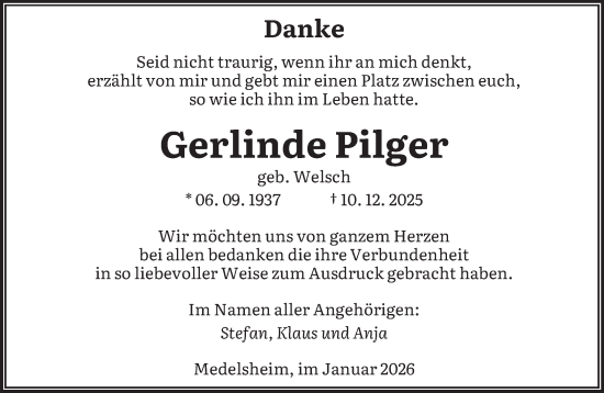 Traueranzeige von Gerlinde Pilger von saarbruecker_zeitung