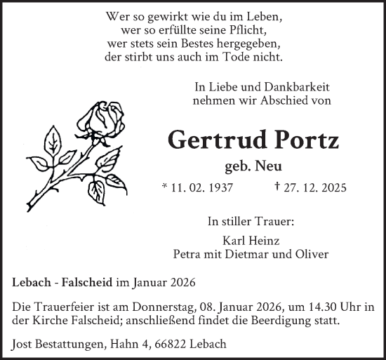 Traueranzeige von Gertrud Portz von saarbruecker_zeitung