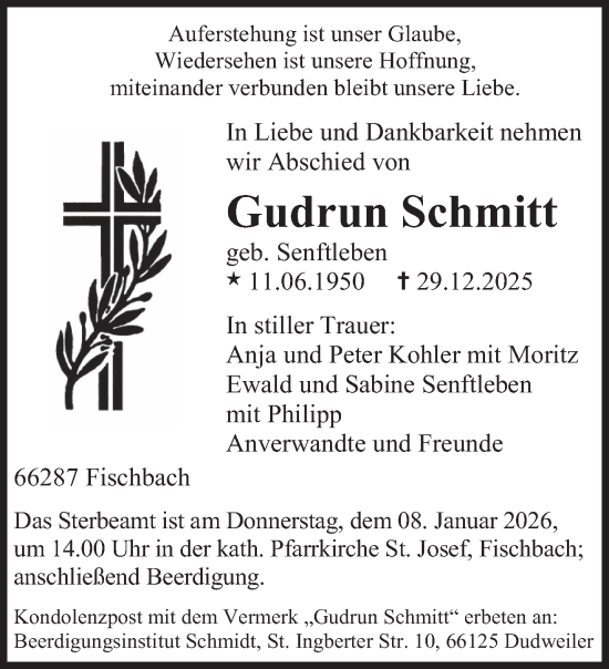 Traueranzeige von Gudrun Schmitt von saarbruecker_zeitung