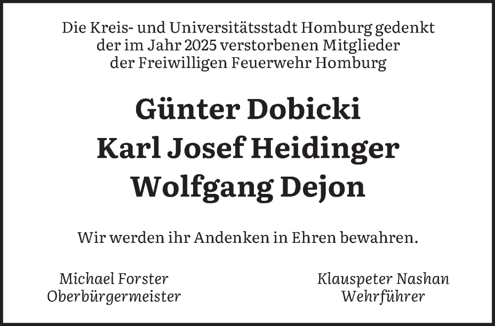  Traueranzeige für Günter Dobicki vom 17.01.2026 aus saarbruecker_zeitung