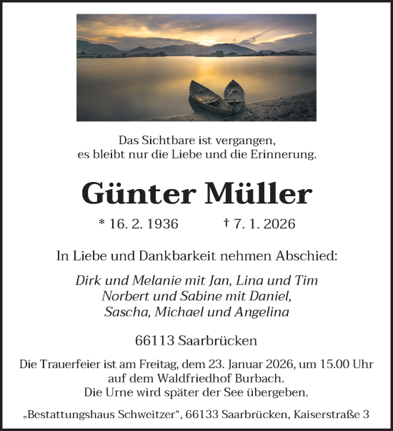 Traueranzeige von Günter Müller von saarbruecker_zeitung