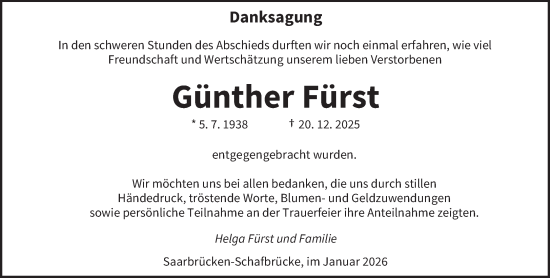 Traueranzeige von Günther Fürst von saarbruecker_zeitung