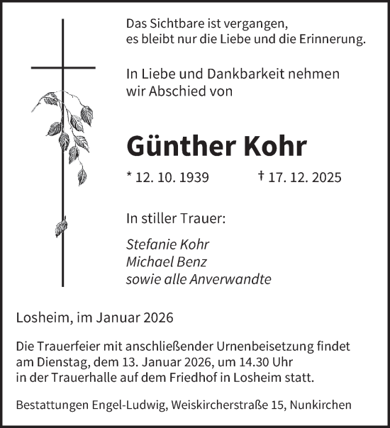 Traueranzeige von Günther Kohr von saarbruecker_zeitung