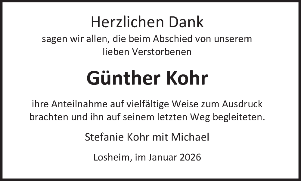  Traueranzeige für Günther Kohr vom 24.01.2026 aus saarbruecker_zeitung