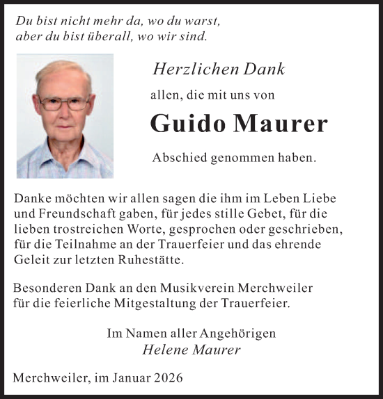 Traueranzeige von Guido Maurer von saarbruecker_zeitung
