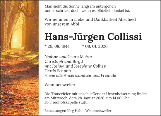 Traueranzeige von Hans-Jürgen Collissi von saarbruecker_zeitung