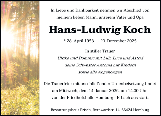 Traueranzeige von Hans-Ludwig Koch von saarbruecker_zeitung