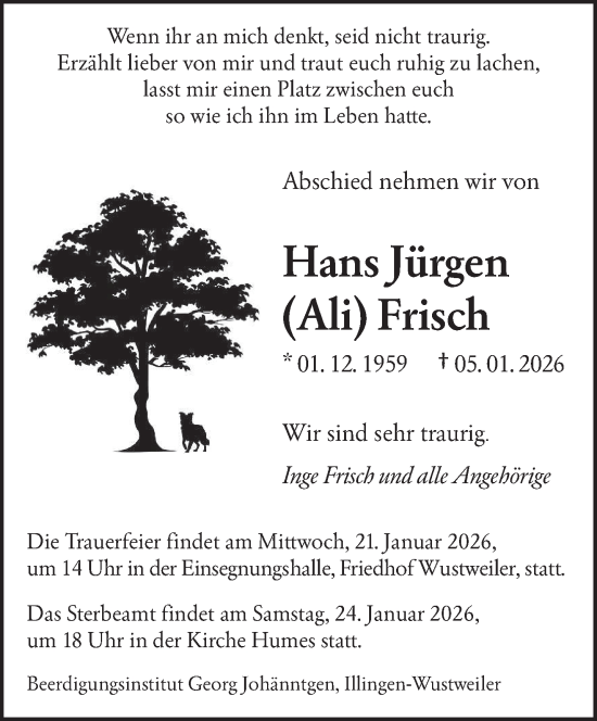 Traueranzeige von Hans Jürgen Frisch von saarbruecker_zeitung