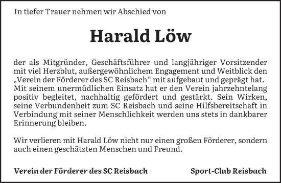 Traueranzeige von Harald Löw von saarbruecker_zeitung