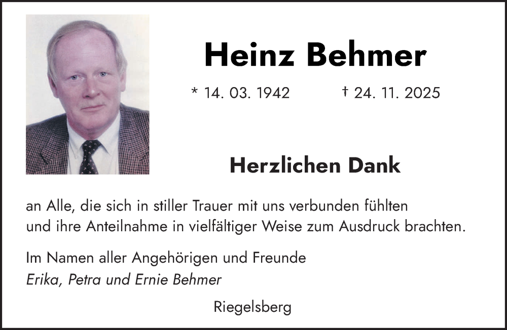  Traueranzeige für Heinz Behmer vom 03.01.2026 aus saarbruecker_zeitung