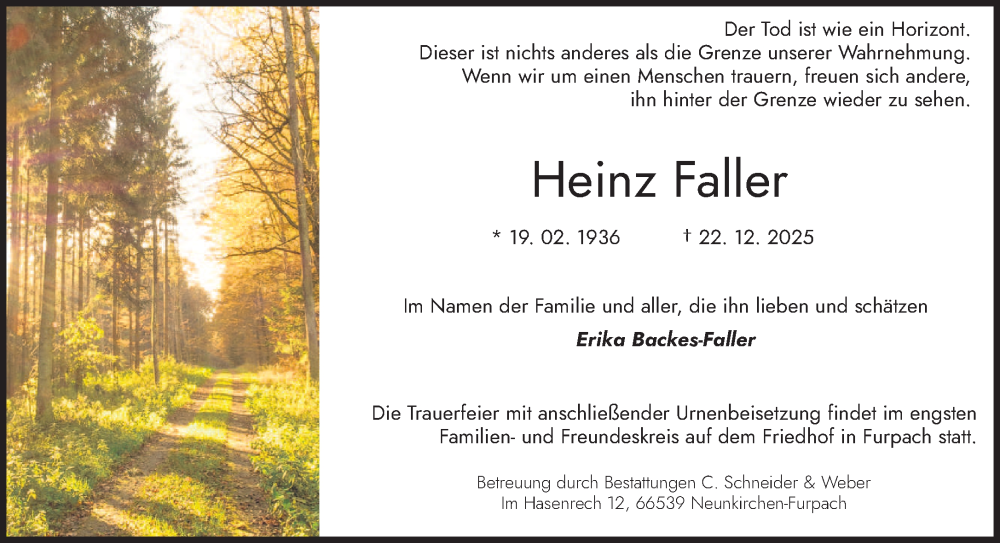  Traueranzeige für Heinz Faller vom 03.01.2026 aus saarbruecker_zeitung