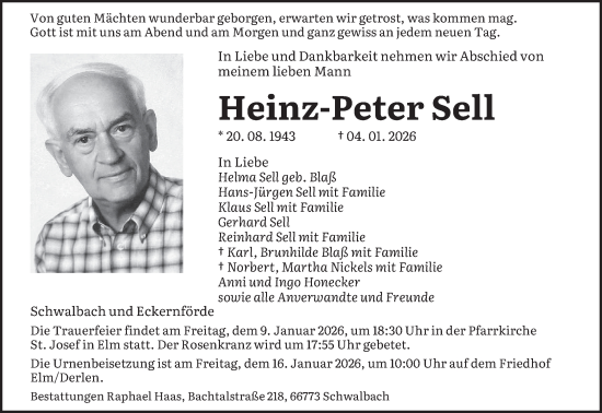 Traueranzeige von Heinz-Peter Sell von saarbruecker_zeitung
