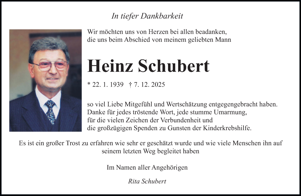  Traueranzeige für Heinz Schubert vom 17.01.2026 aus saarbruecker_zeitung